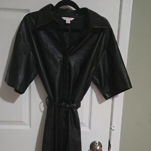 Joe Fresh Black Faux Leather Belted Mini Dress